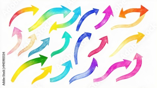 set of curved multi-colored arrows on a white background