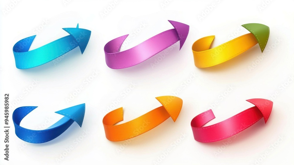 set of curved multi-colored arrows on a white background set of curved multi-colored arrows on a white background