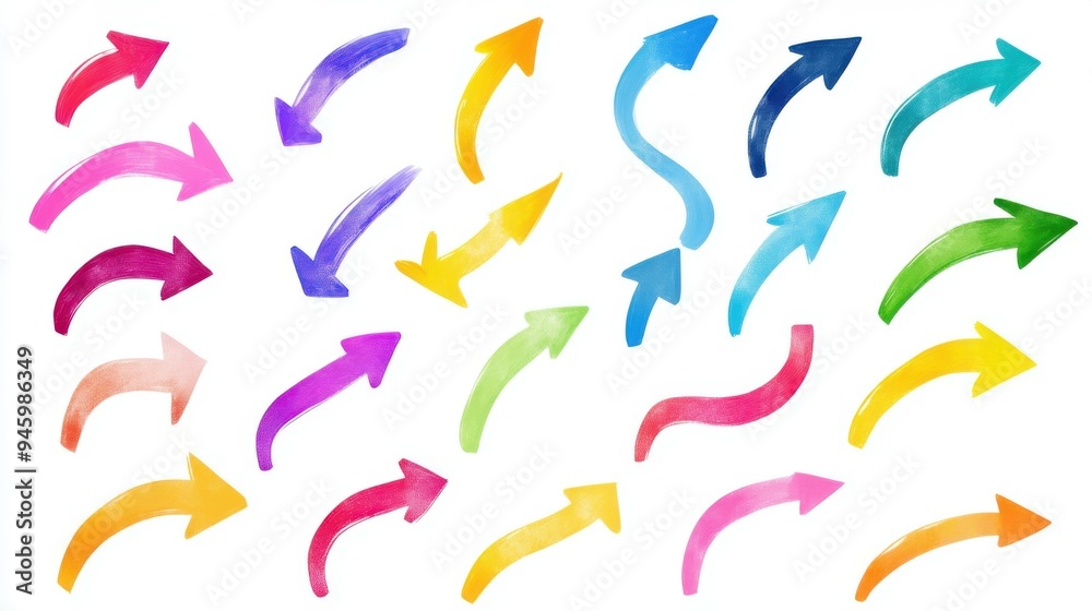 set of curved multi-colored arrows on a white background set of curved multi-colored arrows on a white background