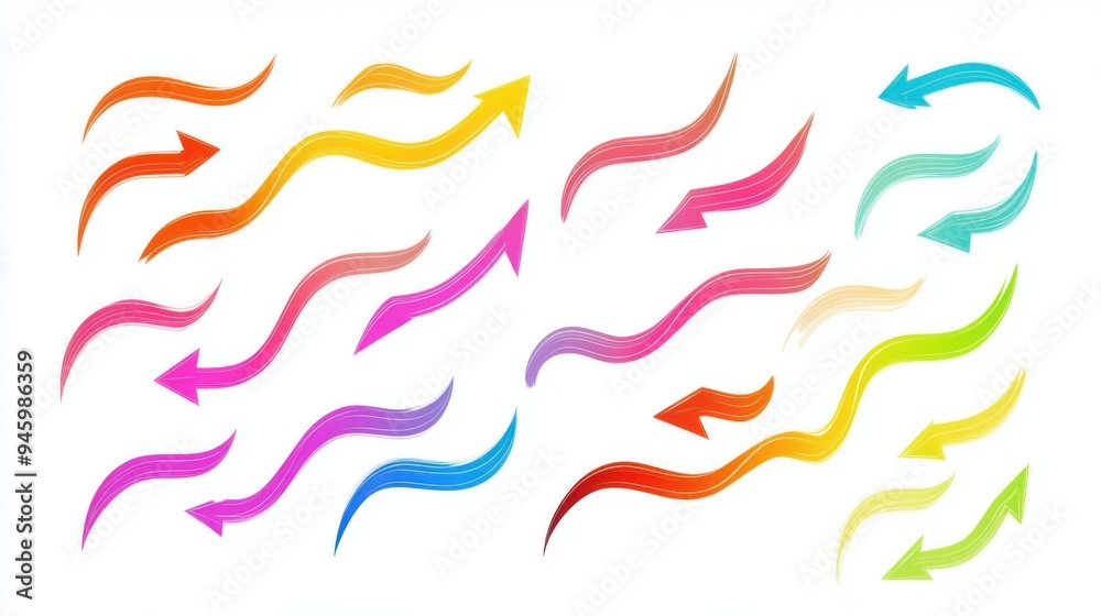 set of curved multi-colored arrows on a white background set of curved multi-colored arrows on a white background