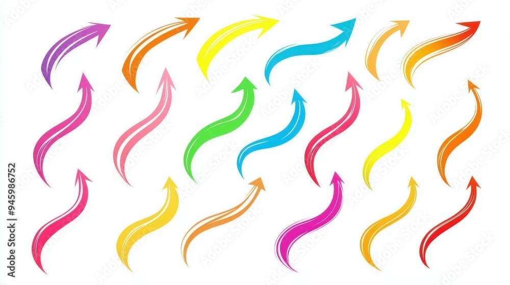 set of curved multi-colored arrows on a white background set of curved multi-colored arrows on a white background