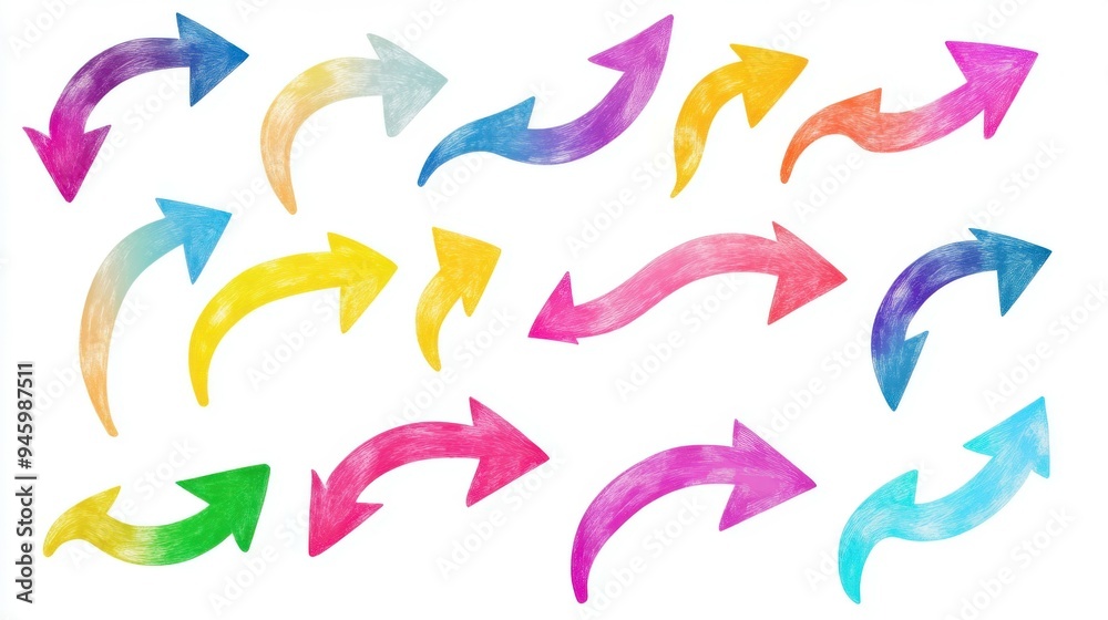 Fototapeta premium set of curved multi-colored arrows on a white background