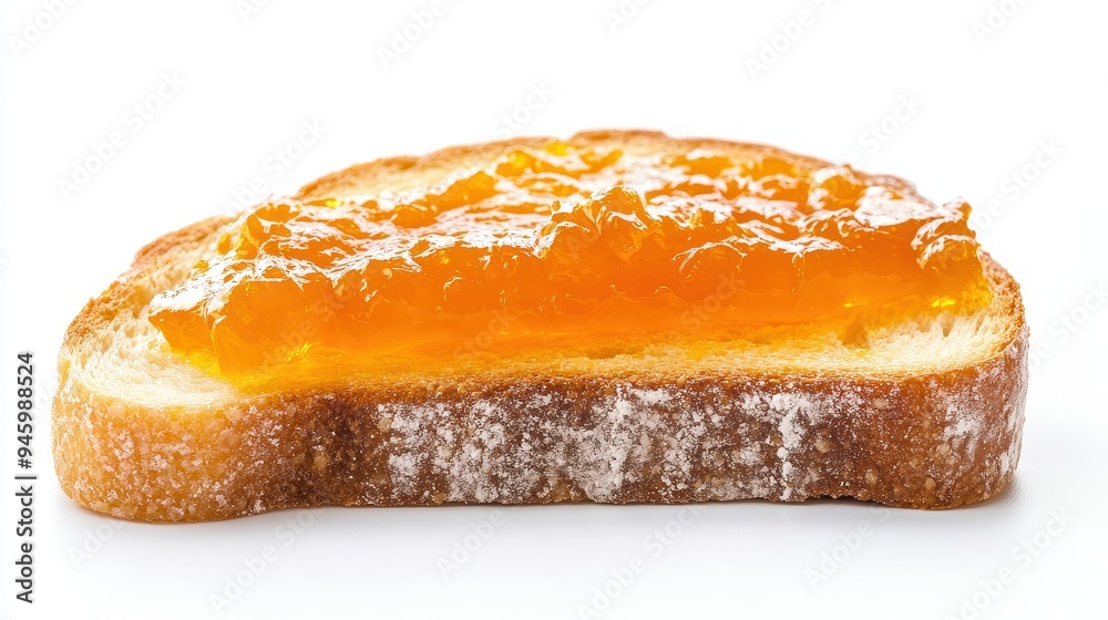 A slice of bread topped with orange jam, showcasing a simple food item. A slice of bread topped with orange jam, showcasing a simple food item.