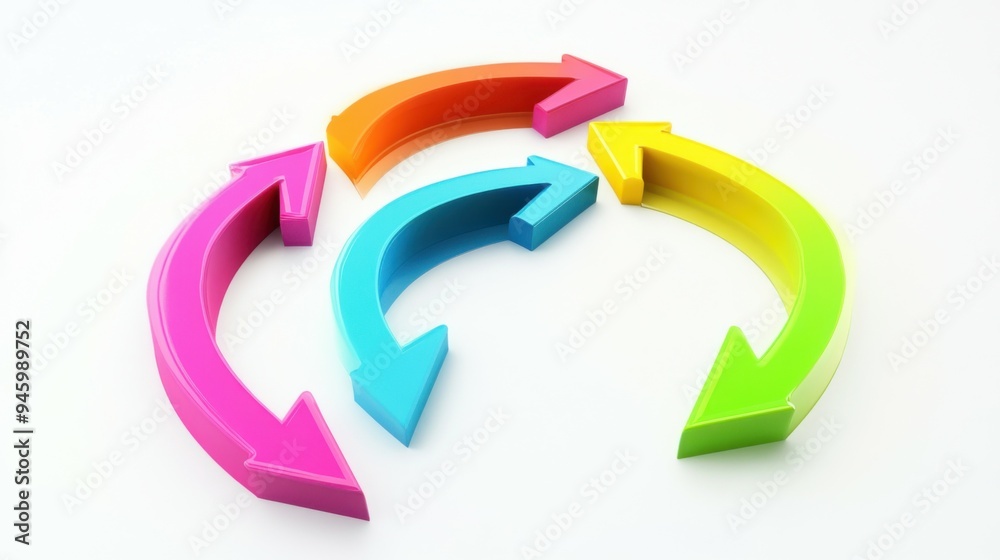 set of curved multi-colored arrows on a white background set of curved multi-colored arrows on a white background