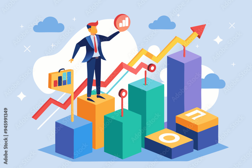 KPI, key performance indicator measurement to evaluate success or meet target, metric or data to review and improve business concept, businessman standing on top of KPI box measuring performance.
KPI, key performance indicator measurement to evaluate success or meet target, metric or data to review and improve business concept, businessman standing on top of KPI box measuring performance.