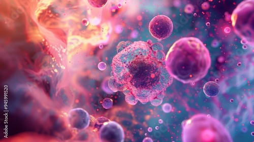 Abstract 3D Illustration Depicting a Molecule Supporting Wound Healing with a Vibrant Color Palette and Dynamic Composition