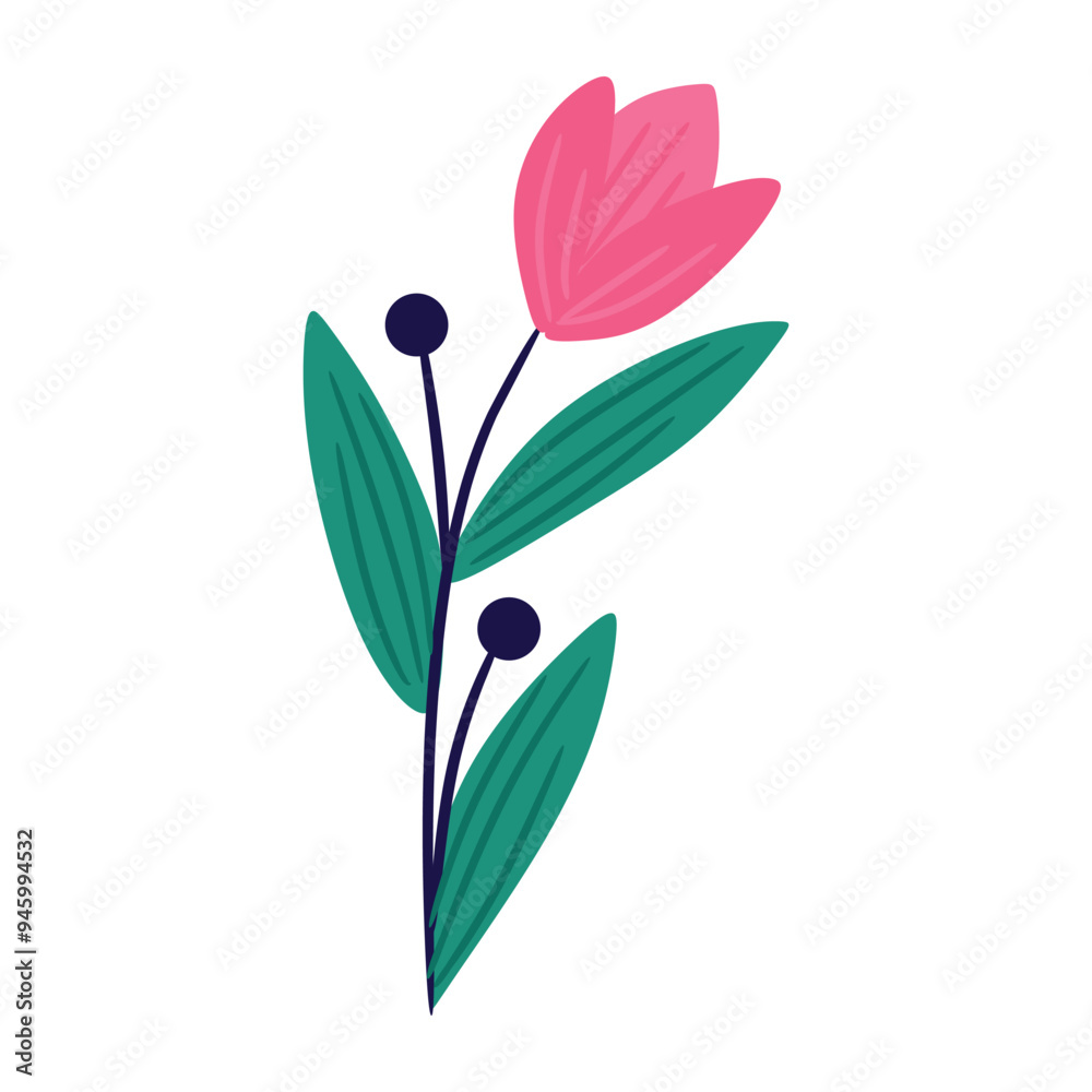 Simple, stylized tulip with green leaves and dark blue accents. Perfect for minimalist designs, branding, and social media graphics. Simple, stylized tulip with green leaves and dark blue accents. Perfect for minimalist designs, branding, and social media graphics.