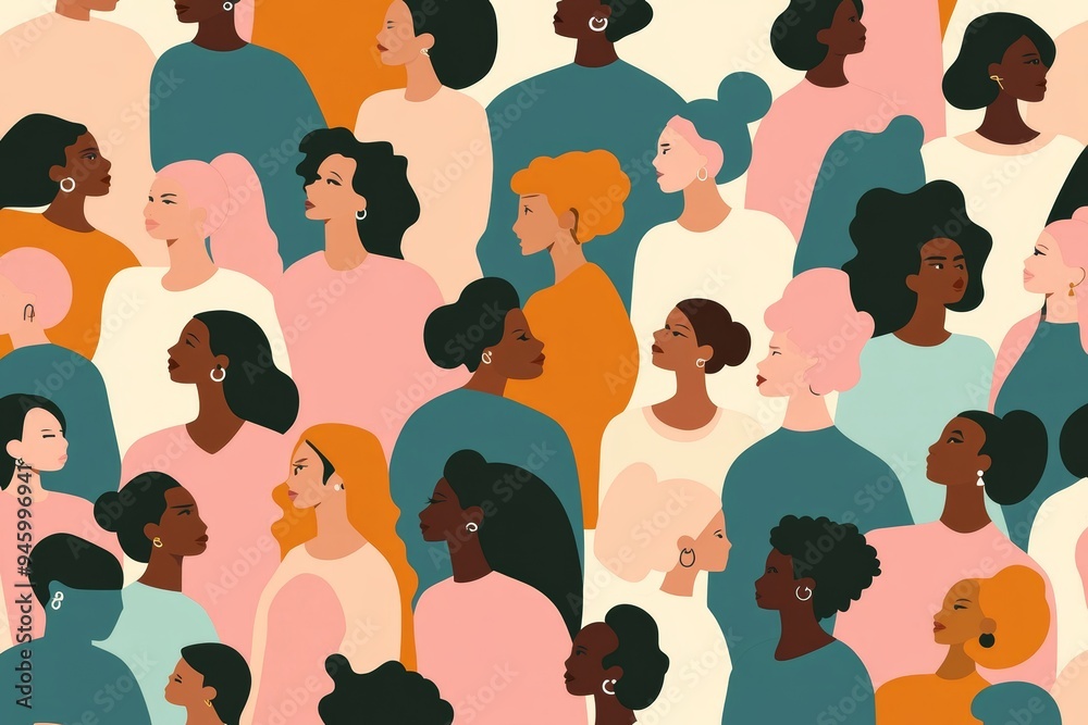 Stock illustration shows people from different ethnic groups. The background consists of oranges, blues, whites, greens, pinks, reds, blacks, and greys. Stock illustration shows people from different ethnic groups. The background consists of oranges, blues, whites, greens, pinks, reds, blacks, and greys.