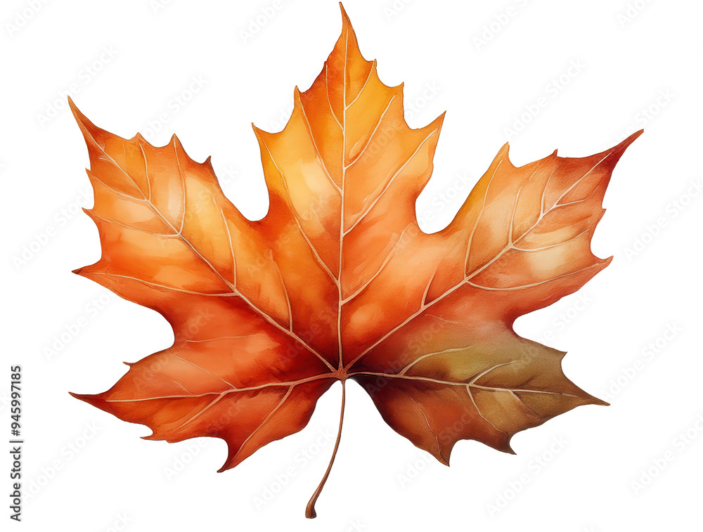 Obraz premium watercolor painting of a single maple leaf on transparent background