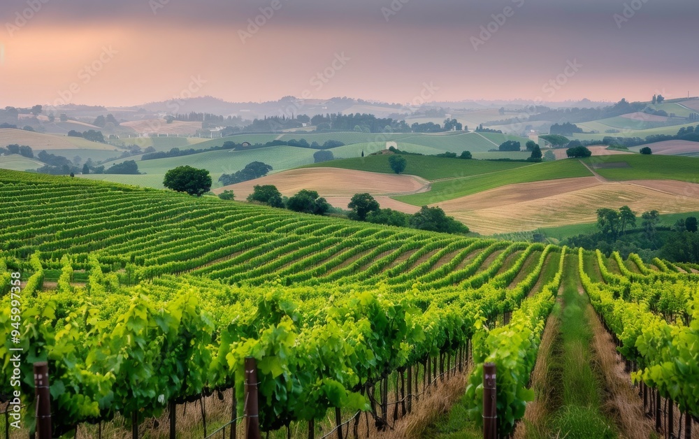 Vineyard Rows at Sunset