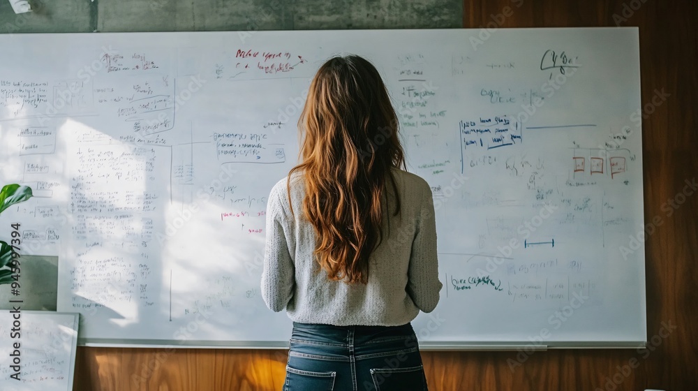 Fototapeta premium Female Teacher Near Whiteboard in Modern Classroom
