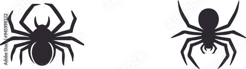 Set of Black Spider on White Background Illustration.