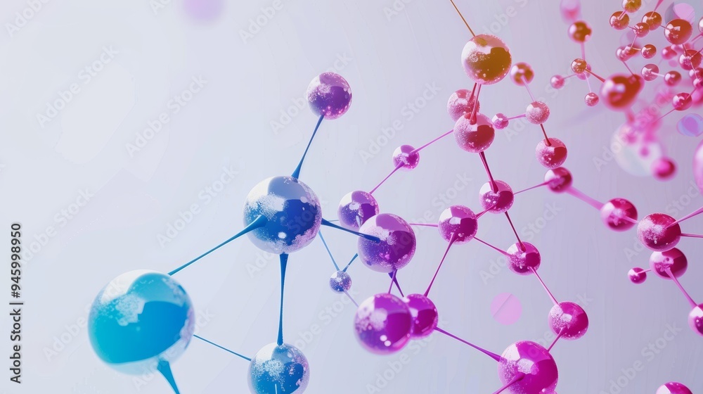 Colorful Abstract Molecular Structure with Connected Atoms and Bonds Colorful Abstract Molecular Structure with Connected Atoms and Bonds