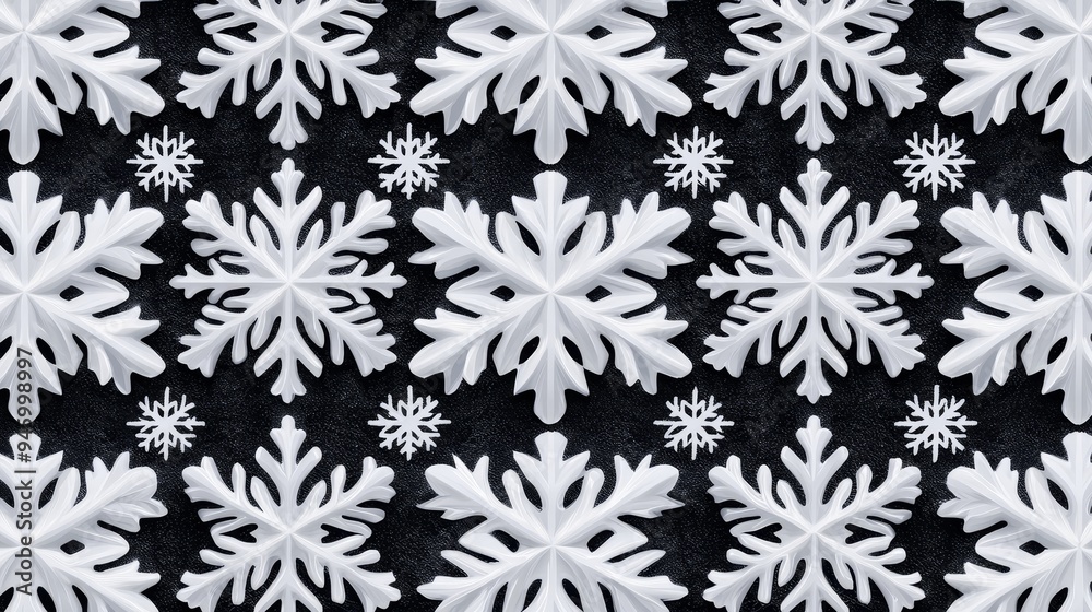 A pattern of intricate snowflakes in a symmetrical, repeating design, evoking a winter wonderland A pattern of intricate snowflakes in a symmetrical, repeating design, evoking a winter wonderland