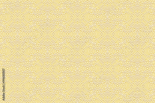 Embossed yellow background, tribal cover design, banner. Geometric artistic minimalist 3D pattern, embossing. Ornaments, handmade, boho style. Ethnicity of the East, Asia, India, Mexico, Aztec, Peru.