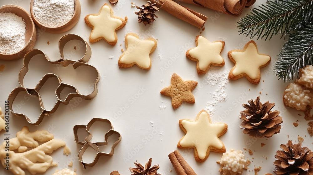 Flat Lay Composition with Cookie Cutters and Ingredients Flat Lay Composition with Cookie Cutters and Ingredients