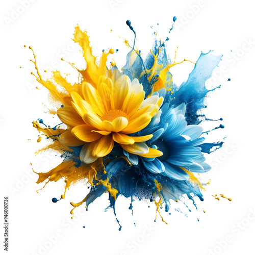 splash of yellow and blue pedals in white background