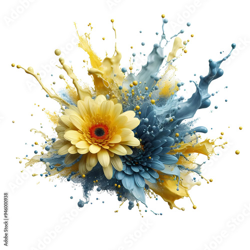 splash of yellow and blue pedals in white background