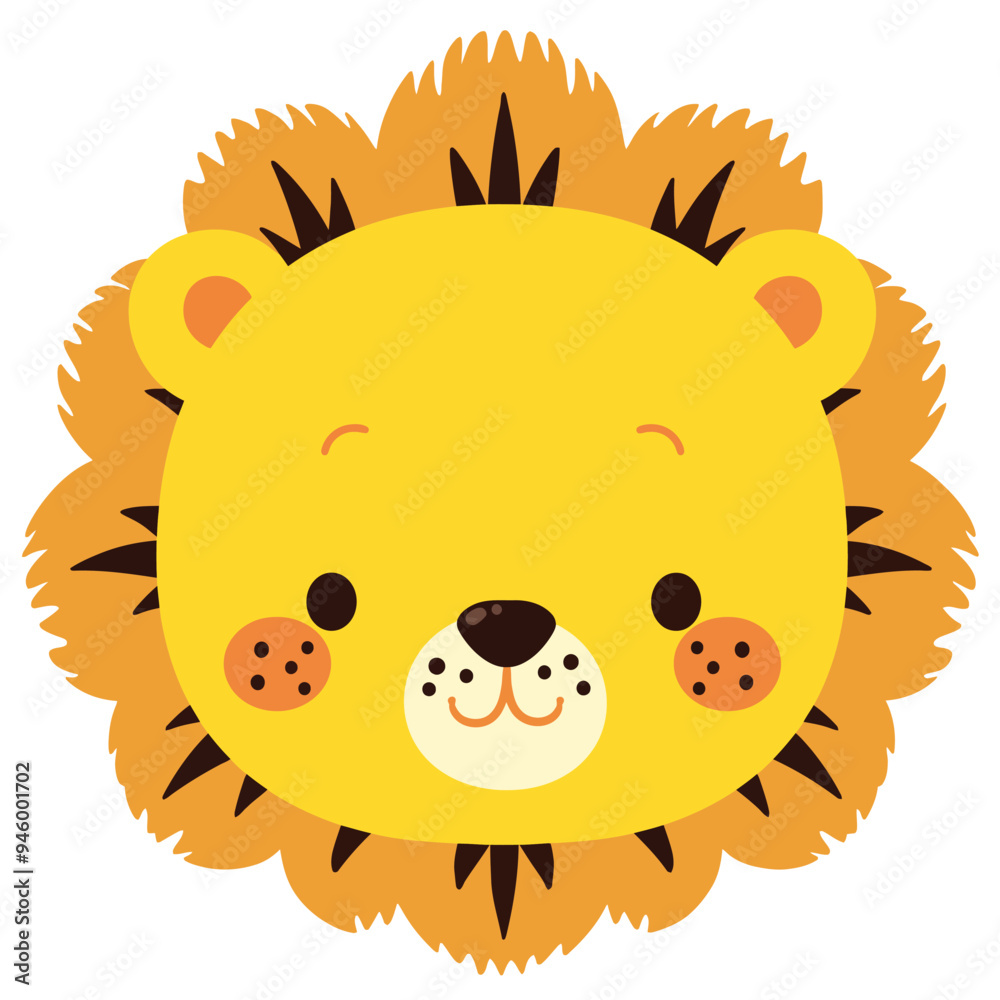 Obraz premium A cute cartoon lion head with simple flat illustration style for vector graphic logo design isolated on a white background