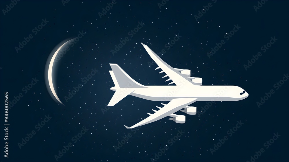 A plane flying in the moonlight with stars twinkling A plane flying in the moonlight with stars twinkling
