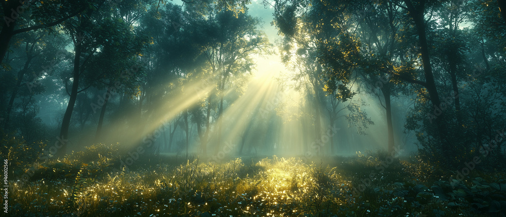 A cinematic shot of a misty forest at dawn, with sunlight filtering through the trees, creating a serene and mystical background. A cinematic shot of a misty forest at dawn, with sunlight filtering through the trees, creating a serene and mystical background.