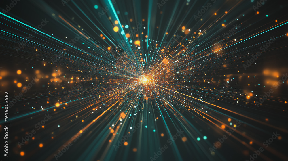 Fototapeta premium Abstract light explosion and network points, dot, earth's surface, digital background Innovation network points Earth's surface wave background digital wave information technology background