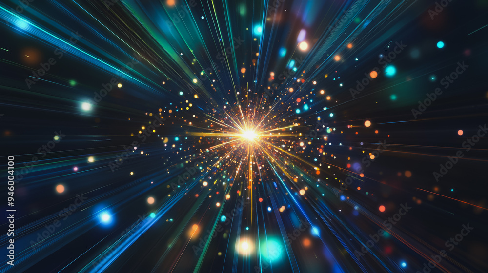 Fototapeta premium Abstract light explosion and network points, dot, earth's surface, digital background Innovation network points Earth's surface wave background digital wave information technology background