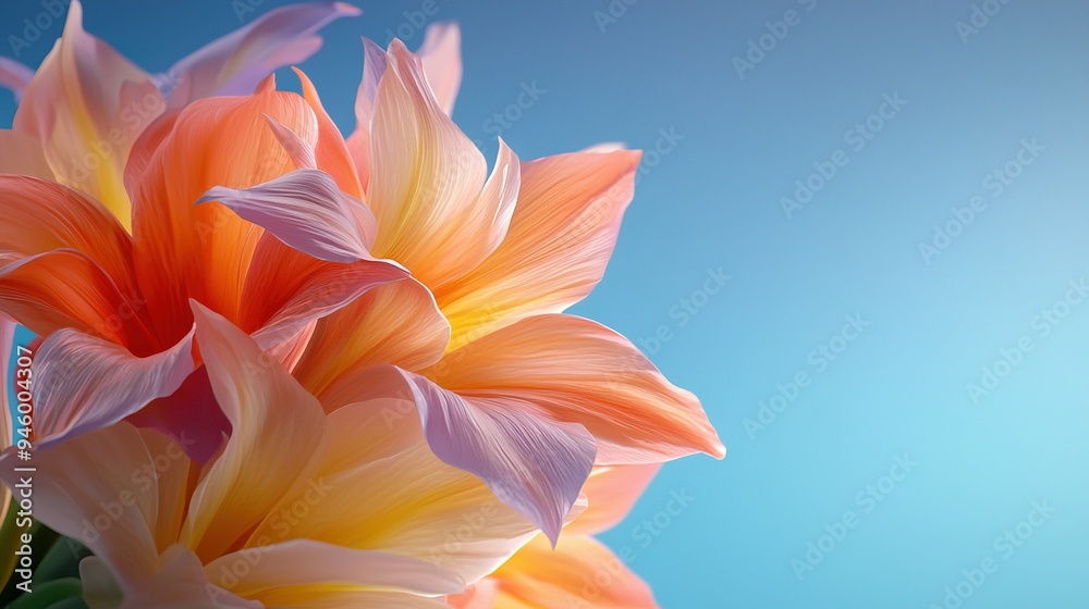 A close-up of a bouquet of flowers against a blue background A close-up of a bouquet of flowers against a blue background
