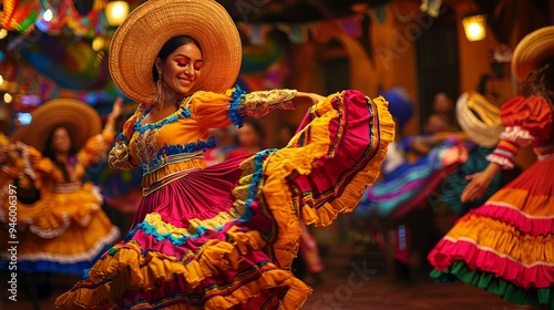 Vibrant of Hispanic Heritage in a Lively Community with Music Dance and Colorful