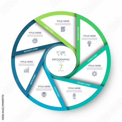 Infographic circle with 7 options. 7-step process chart, cycle diagram. Can be used for visualizing data, business presentation, report, brochure, web design.