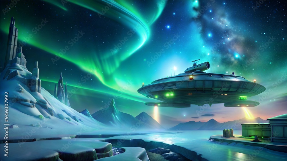 a spaceship with aurora conditions illustration background a spaceship with aurora conditions illustration background