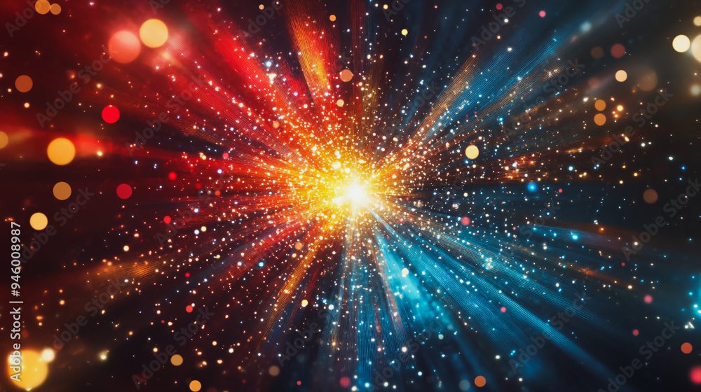 Obraz premium Abstract light explosion and network points, dot, earth's surface, digital background Innovation network points Earth's surface wave background digital wave information technology background