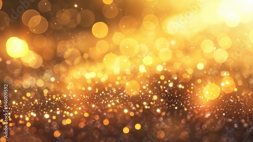 Gold blurry defocused sparkle glitter gold bokeh background wallpaper with copy space. Gold Christmas glitter design background. Magic artistic shiny golden circle bokeh.