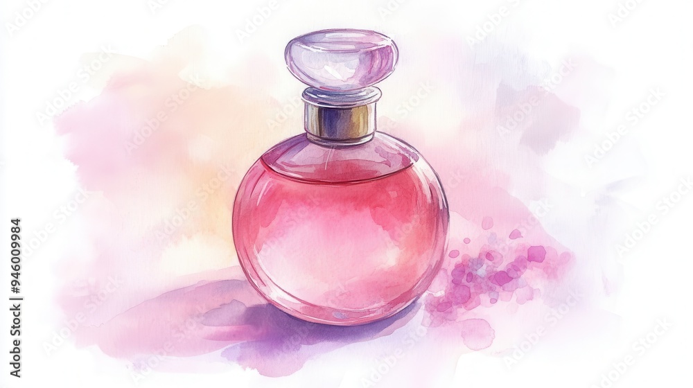 Signature essence in elegant bottle, watercolor style