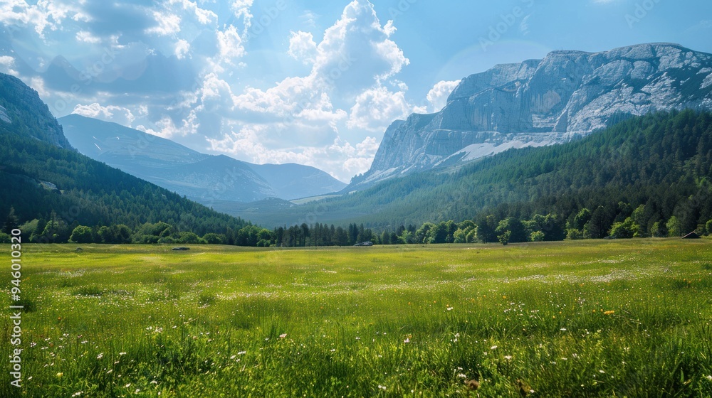 Obraz premium A landscape photo with a clear focus point on a distant mountain