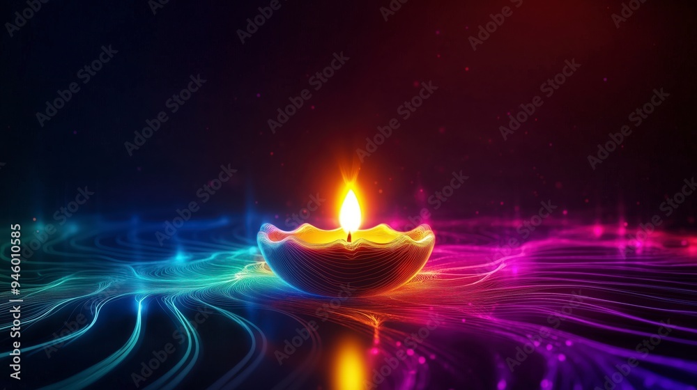 A glowing candle in a colorful, abstract background, symbolizing warmth and tranquility. A glowing candle in a colorful, abstract background, symbolizing warmth and tranquility.
