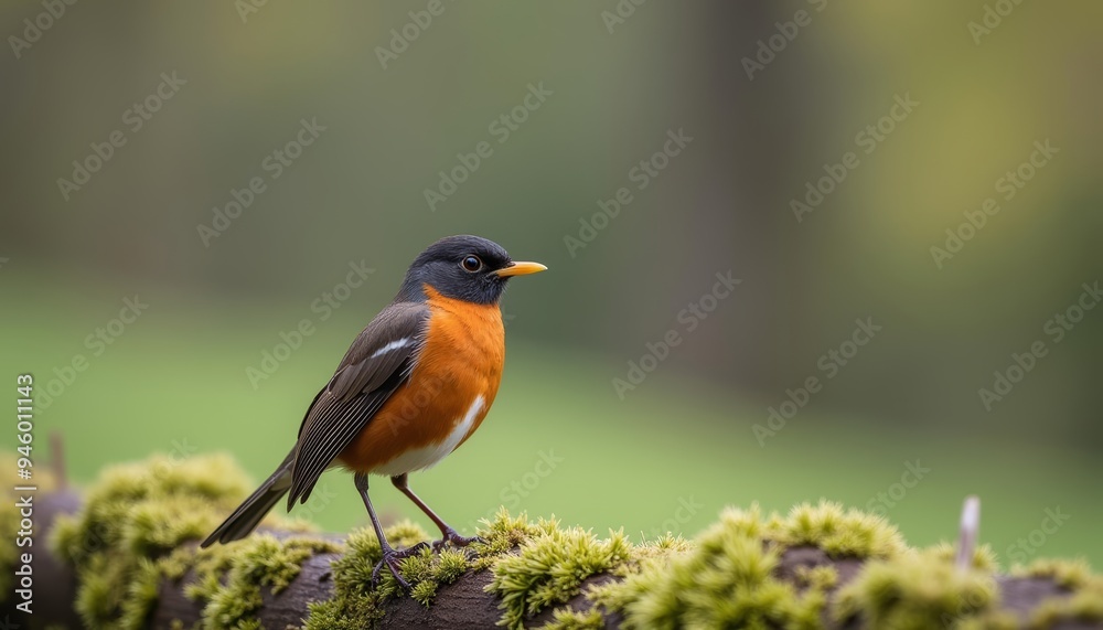 Vibrant bird perched on mossy branch Vibrant bird perched on mossy branch