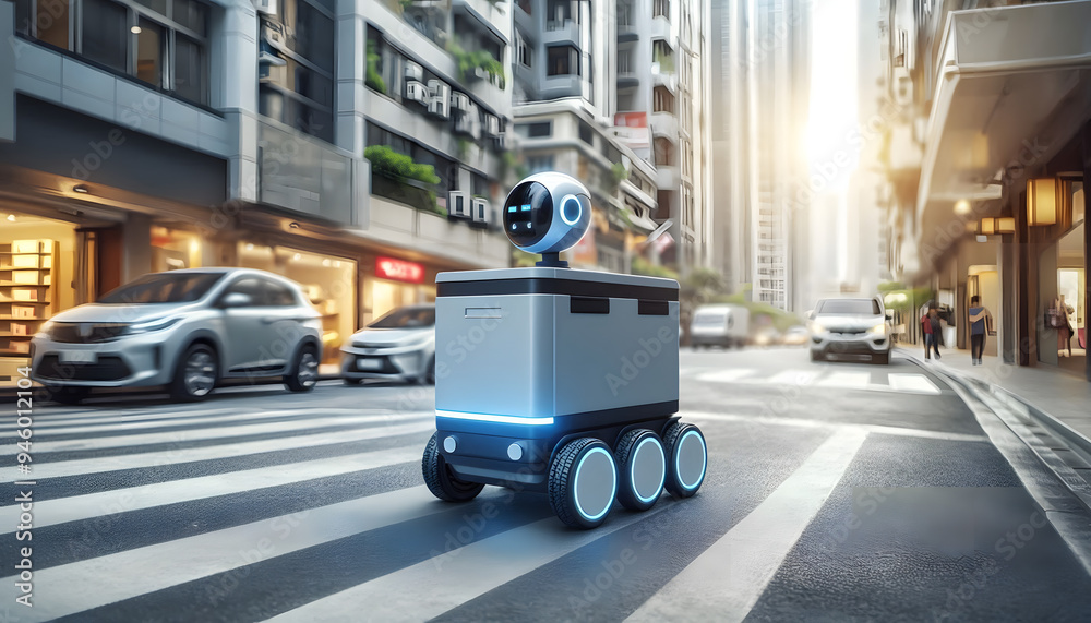A futuristic delivery robot A futuristic delivery robot