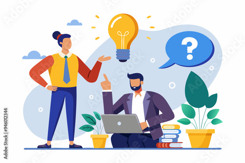 Question and answer, FAQ frequently asked questions, asking and reply to solve problem, help information, solution or q and a session concept, business people with question mark and lightbulb bubble
