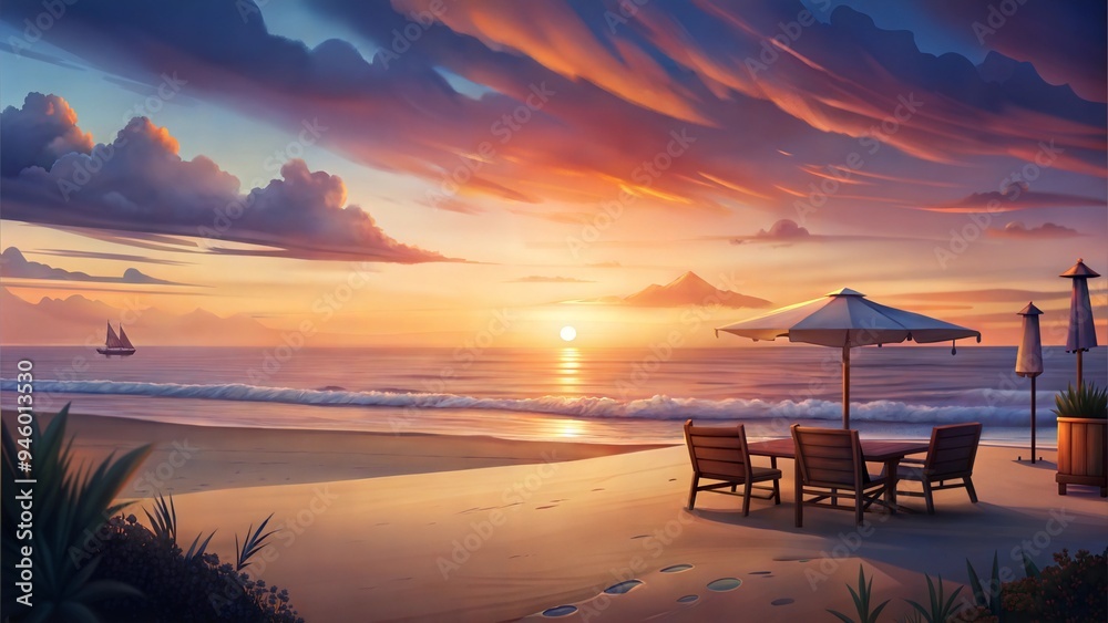 Fototapeta premium a beach with sunset conditions illustration background