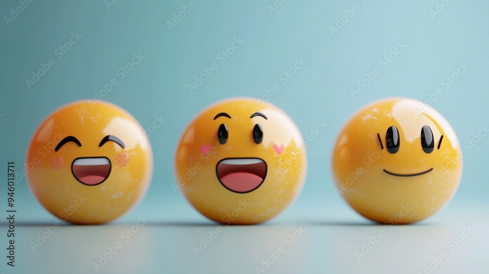 Happy Emojis on Blue Background Happy Emojis on Blue Background