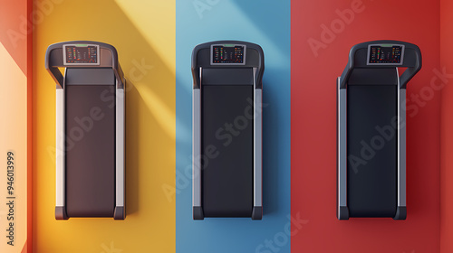 Three Treadmills in a Colorful Room