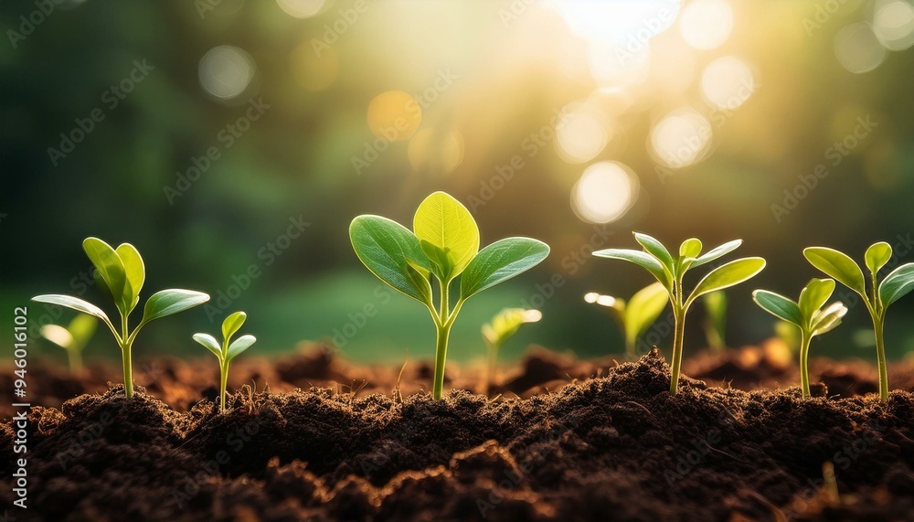 Plant seedlings on the ground seen close up and blurred background, Generative AI Plant seedlings on the ground seen close up and blurred background, Generative AI