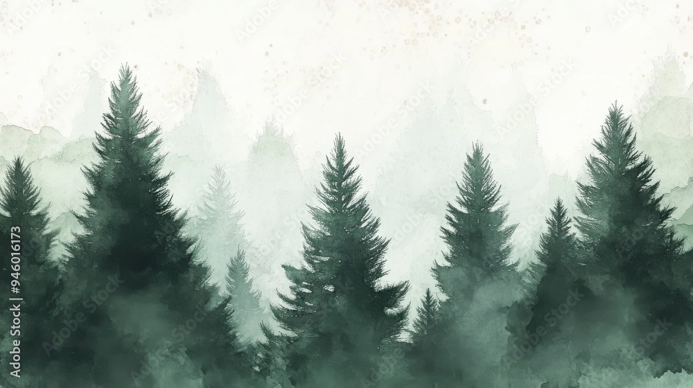 Fototapeta premium Essence of pine and cedar, forest background, watercolor style