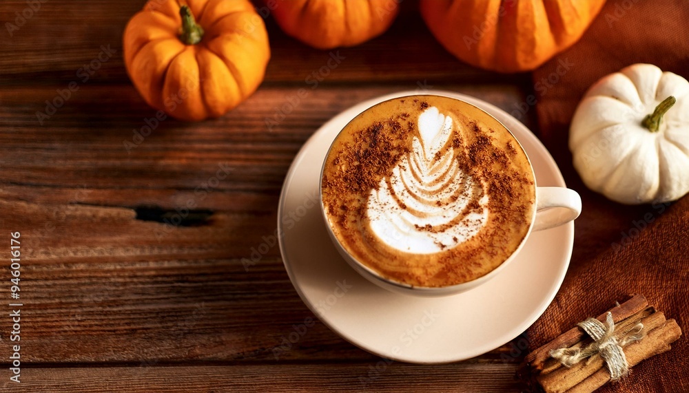 Pumpkin latte art on wooden background. Happy Halloween. Fall autumn pumpkin spice latte. Pumpkin latte art on wooden background. Happy Halloween. Fall autumn pumpkin spice latte.
