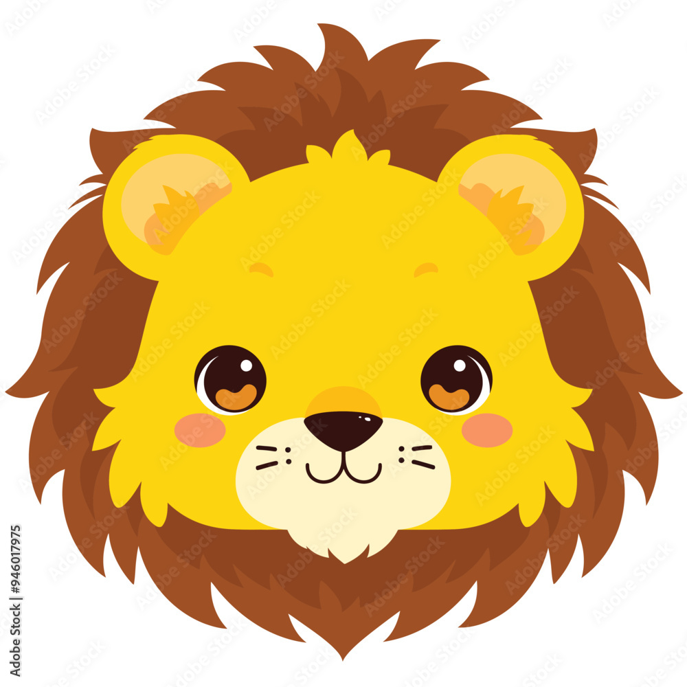 A cute cartoon lion head with simple flat illustration style for vector graphic logo design isolated on a white background A cute cartoon lion head with simple flat illustration style for vector graphic logo design isolated on a white background