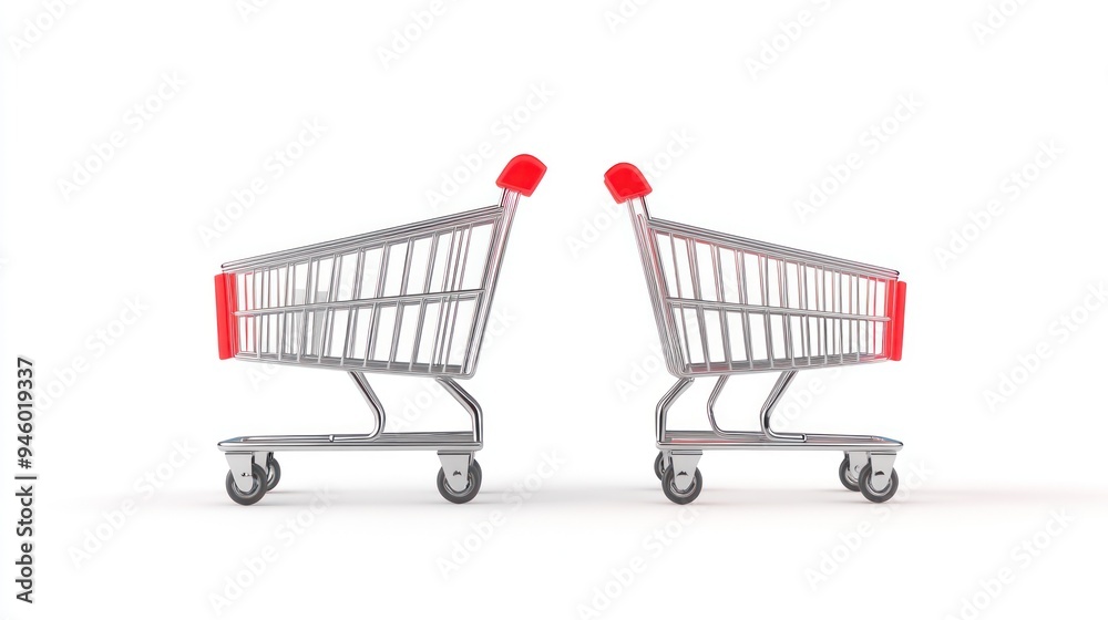 Close up of a shopping cart on a white background. Ai generated image Close up of a shopping cart on a white background. Ai generated image