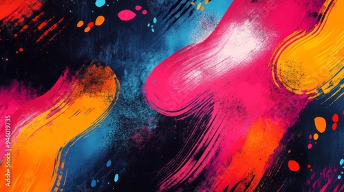 Abstract Colorful Swirls and Splatter Painting photo