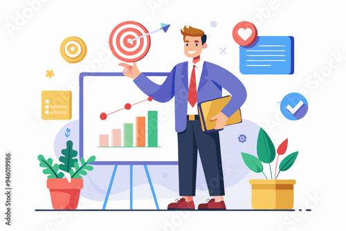 Business strategy planning, marketing tactic or winning strategy to achieve target, project blocker and solution to be success concept, smart businessman presenting business strategy on whiteboard 