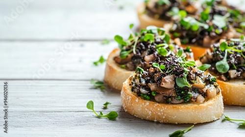 Delicious Bruschettas with Truffle Sauce and Microgreen